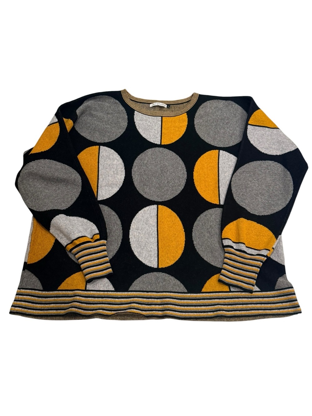 Zaket & Plover Geometric Dot Crewneck Sweater Black, Gray & Mustard Womens Large